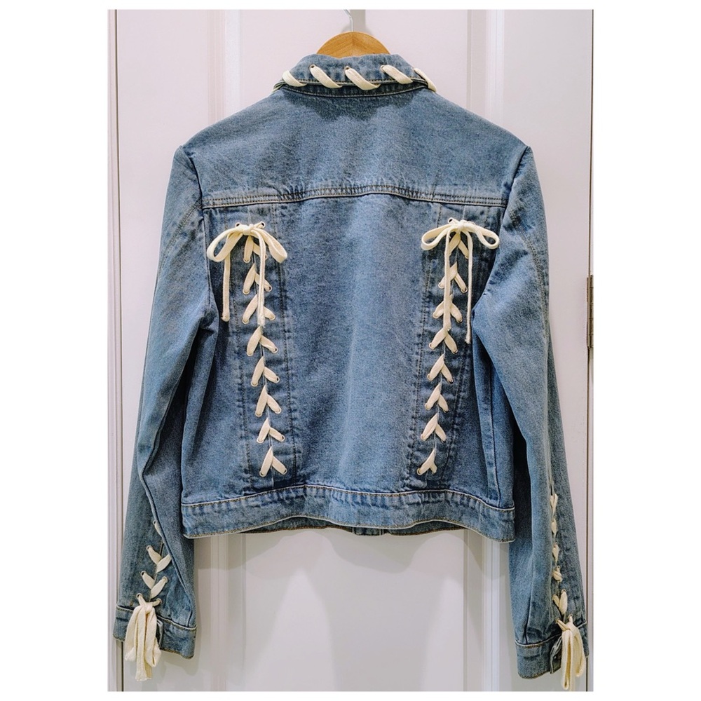 Endless Rose Lace Up Denim Jean Jacket NWOT
